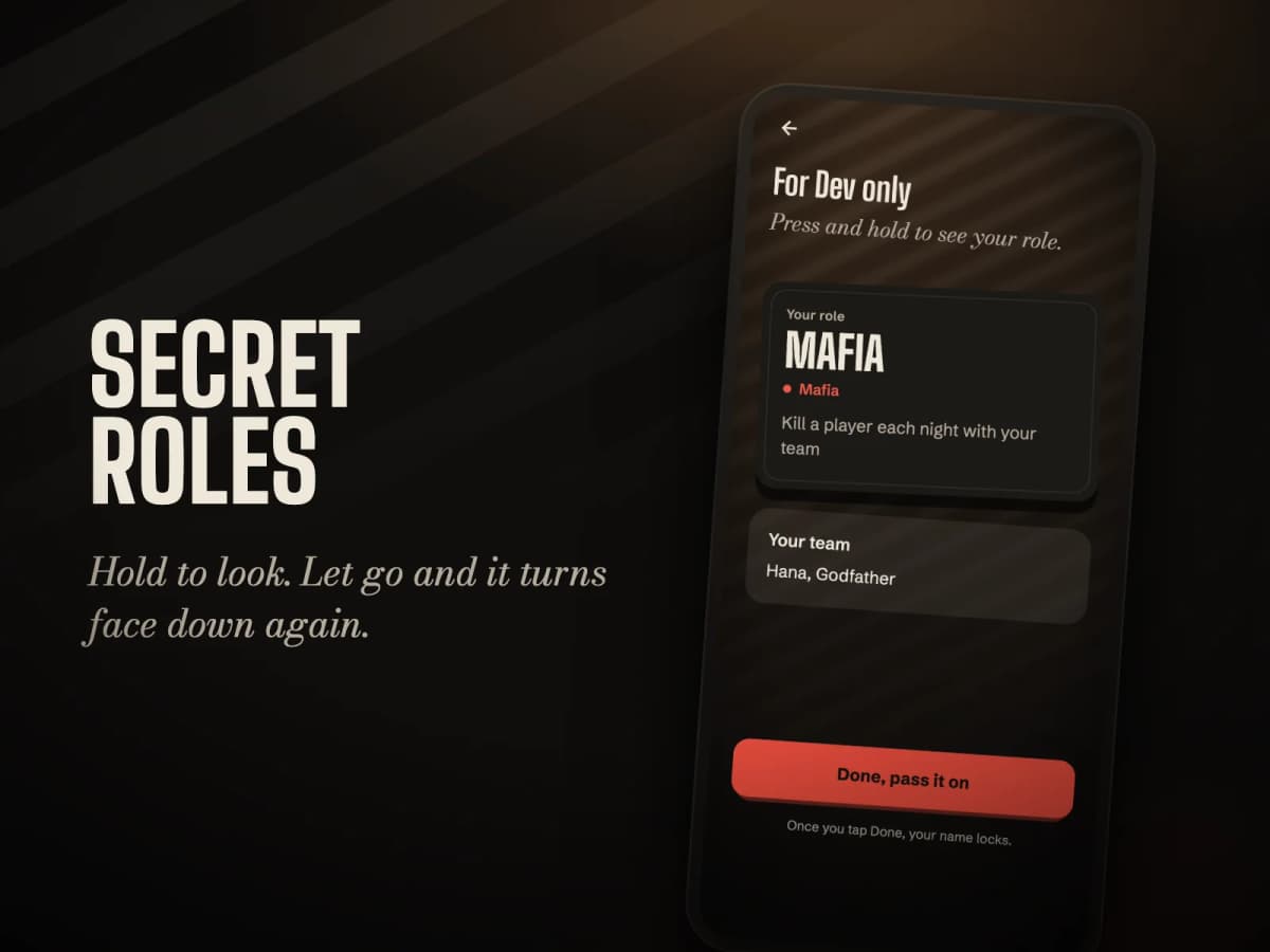 Secret role card reveal screen